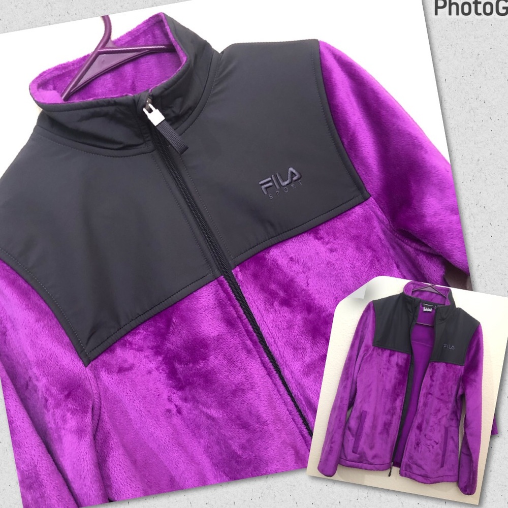 FILA Womens Small Soft Colorblock Full Zip Track Jacket Pockets NWOT Purple Gray